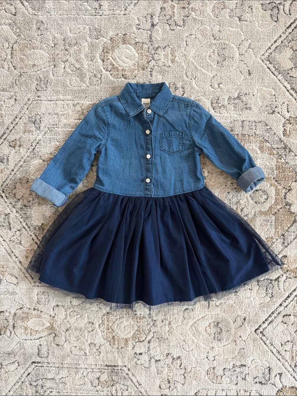 OshKosh Girls 3T Denim Button-Up Top with Navy Tulle Skirt